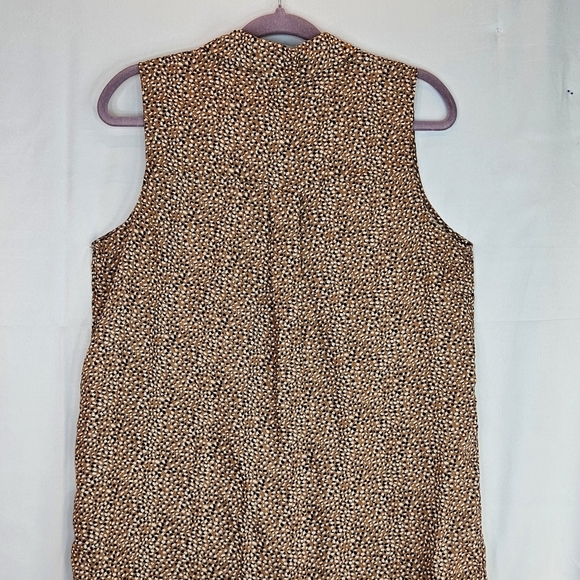 Tahari White Black Brown Print 100% Linen Buttondown Sleeveless Dress Sz M - Picture 8 of 10